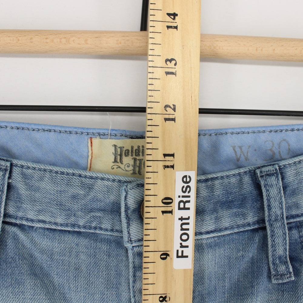 Holding Horses Jeans Womens 30 Blue Patchwork Distressed Straight Leg Light Wash - Picture 6 of 11